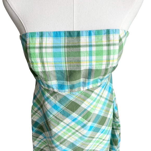 GAP Plaid Retro Dress Strapless Cotton Summer - Picture 3 of 13